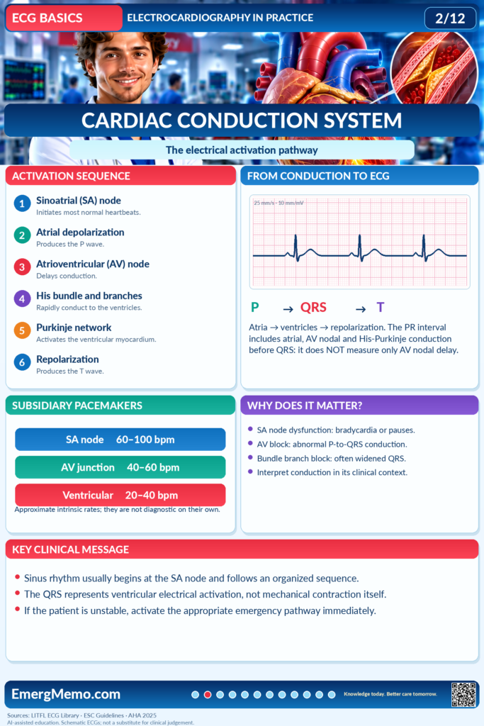 ECG BASICS – Illustrated ECG Carousel (12 Slides) ECG Basics 2/12 — The electrical conduction system