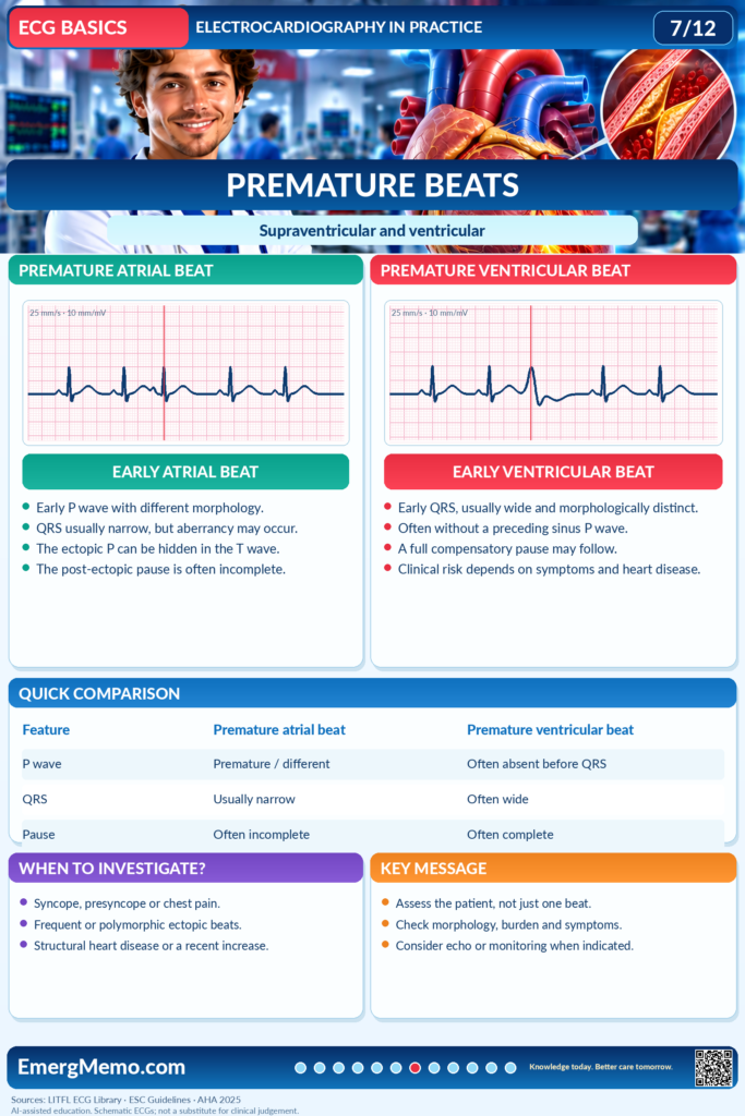 ECG BASICS – Illustrated ECG Carousel (12 Slides) ECG Basics 7/12 — Premature beats