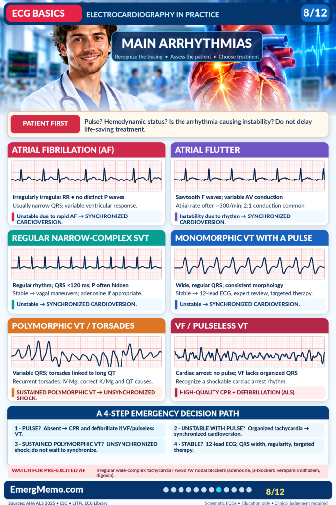 ECG BASICS – Illustrated ECG Carousel (12 Slides) ECG Basics 8/12 — Common arrhythmias