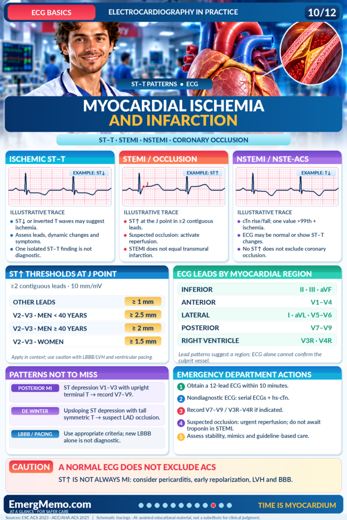 ECG BASICS – Illustrated ECG Carousel (12 Slides) ECG Basics 10/12 — Ischemia and infarction