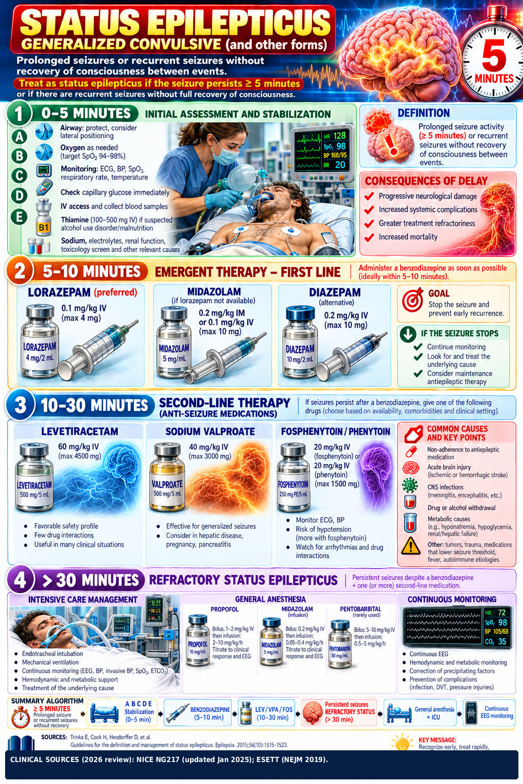 Convulsive Status Epilepticus — EmergMemo Convulsive Status Epilepticus — illustrated EmergMemo.com emergency medicine infographic (English)