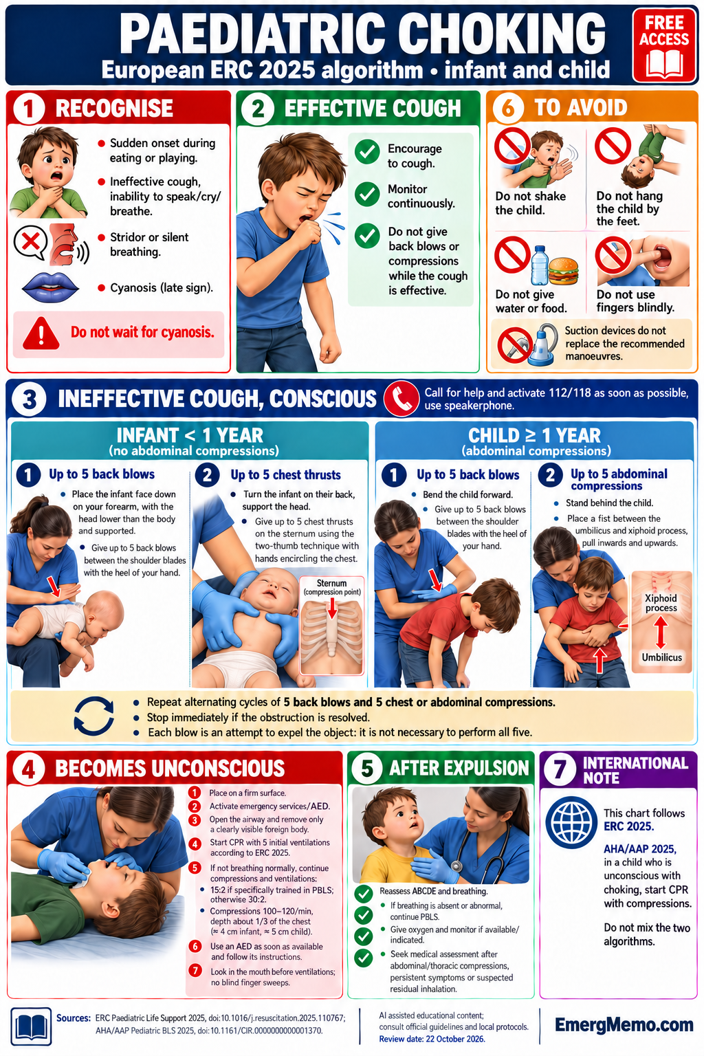 Paediatric choking — ERC 2025 algorithm | EmergMemo Paediatric choking — ERC 2025 algorithm — EmergMemo.com